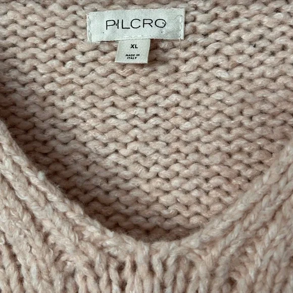 Pilcro Anthropologie Sweater Womens XL Pink Wool Blend Oversized V-Neck Italy - Picture 3 of 6